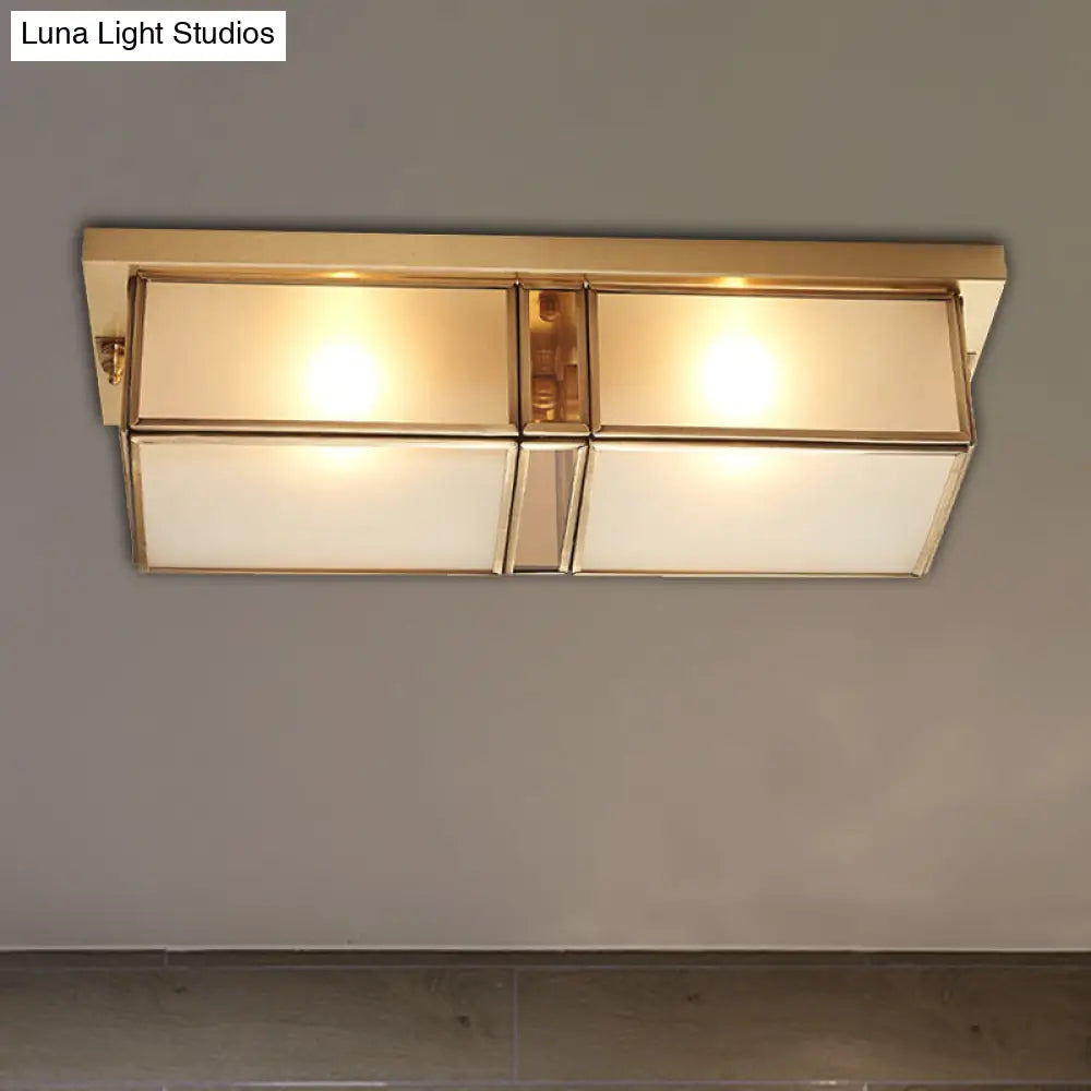 ديكوربايتس™ ديكوربايتس™ مصباح مستطيل كلاسيكي من الزجاج المصنفر بأربعة مصابيح نحاسية لغرفة المعيشة