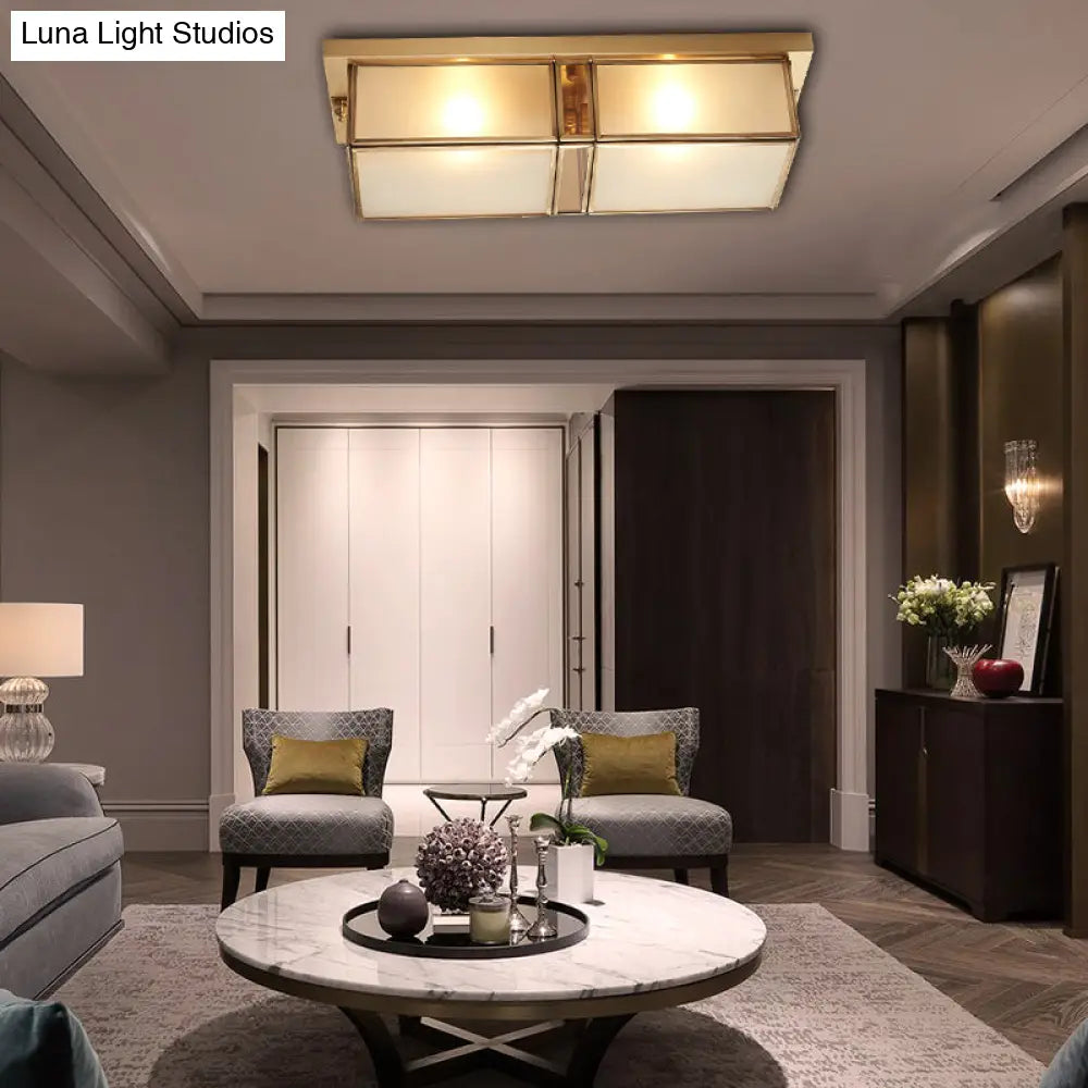 ديكوربايتس™ ديكوربايتس™ مصباح مستطيل كلاسيكي من الزجاج المصنفر بأربعة مصابيح نحاسية لغرفة المعيشة