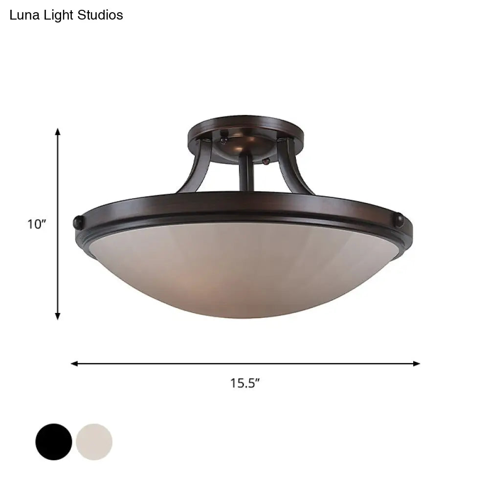 DecorBites™ DecorBites™ Classic Frosted Glass Bowl Semi Flush Mount Light Fixture for Bedroom - Black/Silver, 3-Light