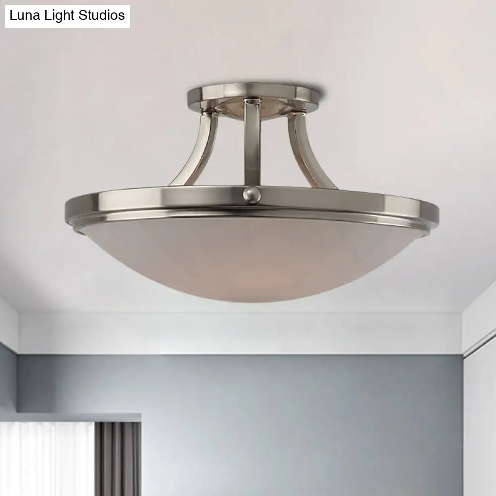 DecorBites™ DecorBites™ Classic Frosted Glass Bowl Semi Flush Mount Light Fixture for Bedroom - Black/Silver, 3-Light