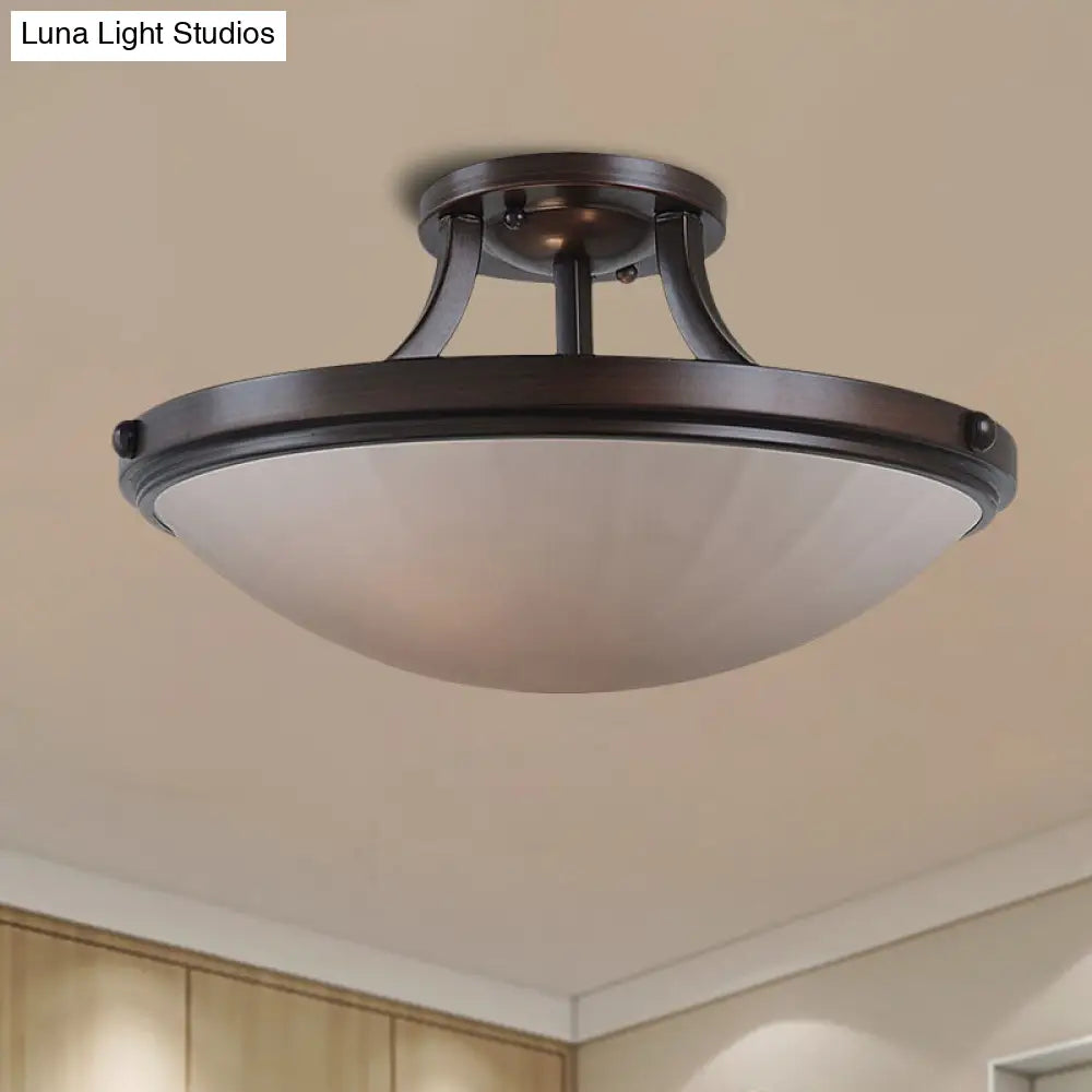 DecorBites™ DecorBites™ Classic Frosted Glass Bowl Semi Flush Mount Light Fixture for Bedroom - Black/Silver, 3-Light