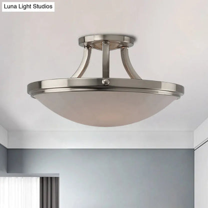 DecorBites™ DecorBites™ Classic Frosted Glass Bowl Semi Flush Mount Light Fixture for Bedroom - Black/Silver, 3-Light