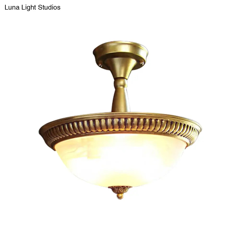 DecorBites™ Classic Frosted Glass Domed Semi Flush Brass LED Ceiling Light for Corridor - Warm/White Light