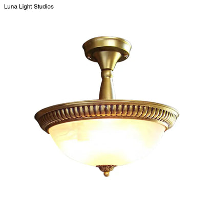 DecorBites™ Classic Frosted Glass Domed Semi Flush Brass LED Ceiling Light for Corridor - Warm/White Light