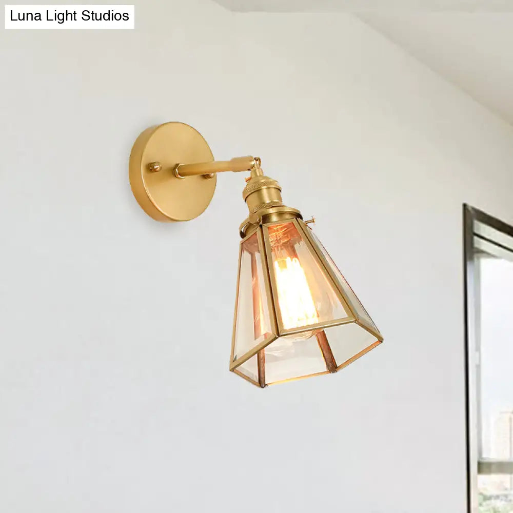 Aplique de pared clásico dorado estilo colonial: Lámpara de pared de cristal transparente con o sin cadena.