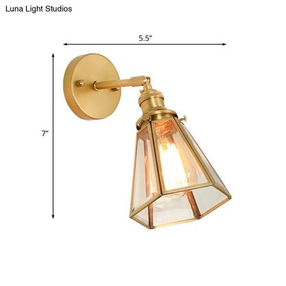 Aplique de pared clásico dorado estilo colonial: Lámpara de pared de cristal transparente con o sin cadena.
