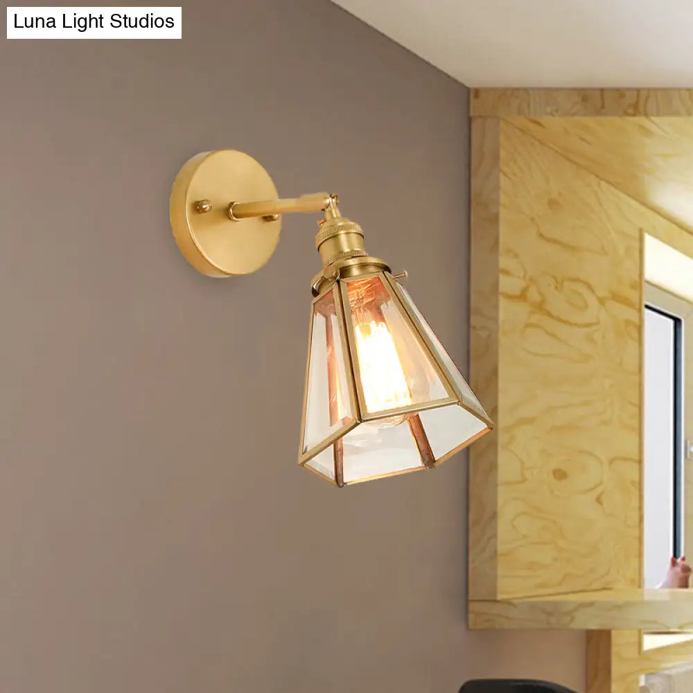 Aplique de pared clásico dorado estilo colonial: Lámpara de pared de cristal transparente con o sin cadena.