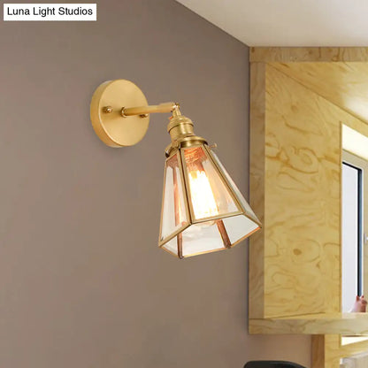 Aplique de pared clásico dorado estilo colonial: Lámpara de pared de cristal transparente con o sin cadena.