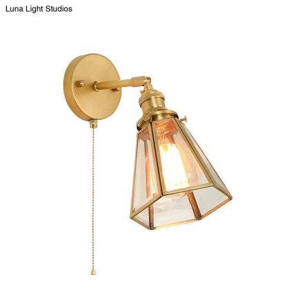 Aplique de pared clásico dorado estilo colonial: Lámpara de pared de cristal transparente con o sin cadena.