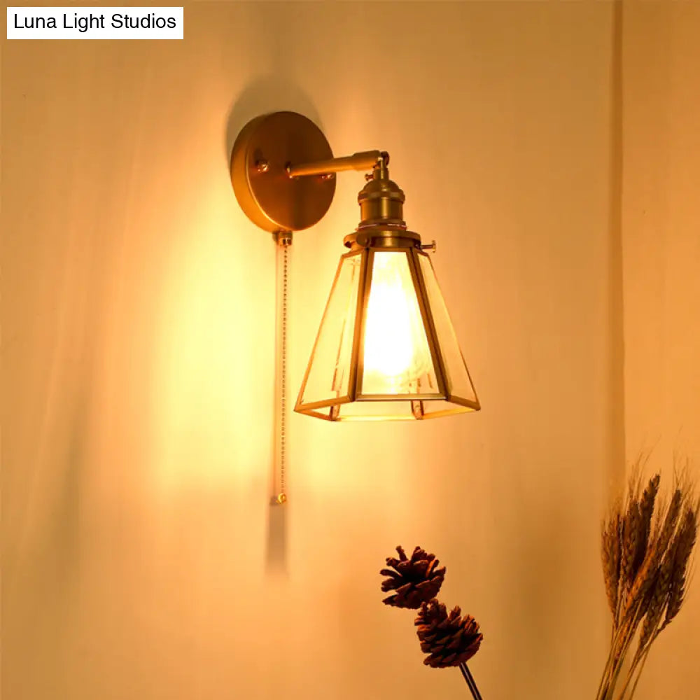 Aplique de pared clásico dorado estilo colonial: Lámpara de pared de cristal transparente con o sin cadena.