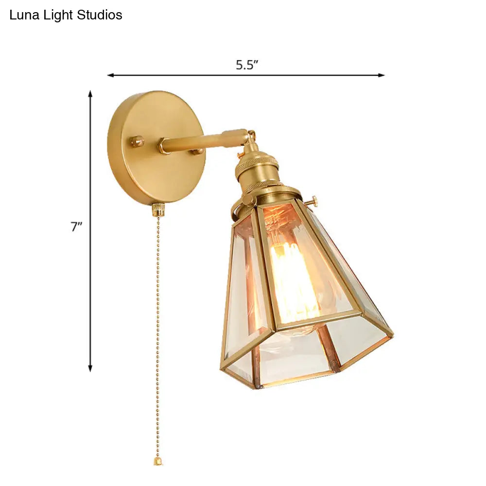 Aplique de pared clásico dorado estilo colonial: Lámpara de pared de cristal transparente con o sin cadena.