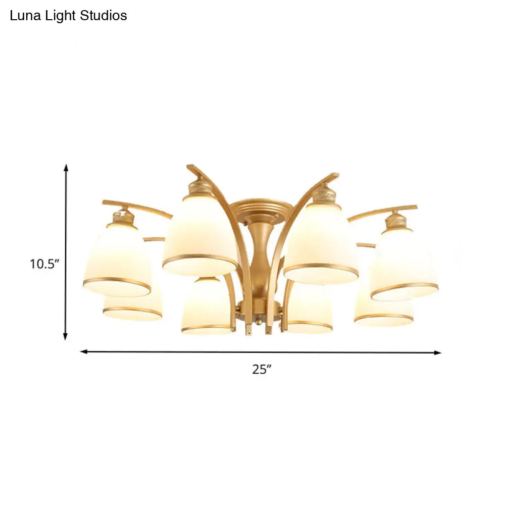 Lámpara de techo semiempotrada DecorBites™ Classic Gold con pantallas de cristal opalino – 3/5/8 luces para sala de estar
