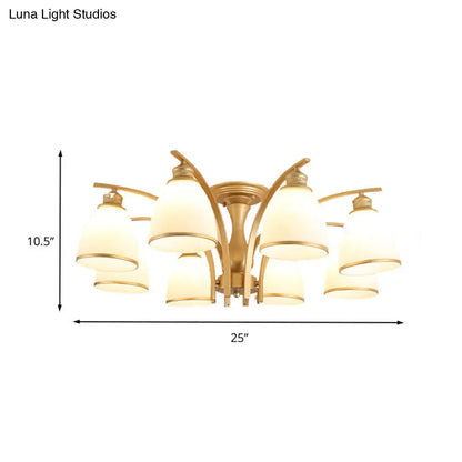 Lámpara de techo semiempotrada DecorBites™ Classic Gold con pantallas de cristal opalino – 3/5/8 luces para sala de estar
