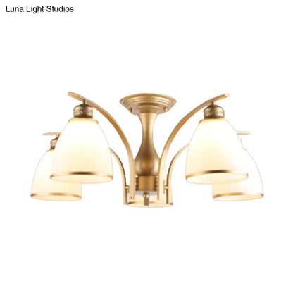 Lámpara de techo semiempotrada DecorBites™ Classic Gold con pantallas de cristal opalino – 3/5/8 luces para sala de estar