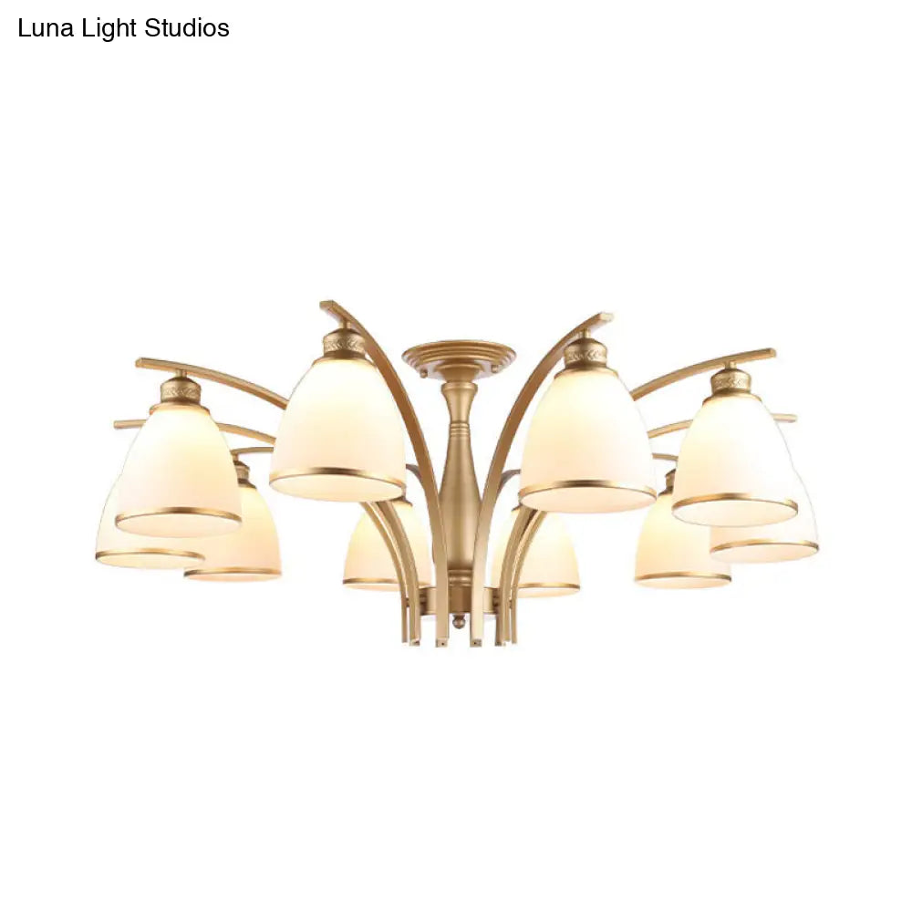 Lámpara de techo semiempotrada DecorBites™ Classic Gold con pantallas de cristal opalino – 3/5/8 luces para sala de estar