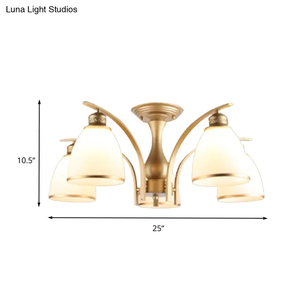 Lámpara de techo semiempotrada DecorBites™ Classic Gold con pantallas de cristal opalino – 3/5/8 luces para sala de estar