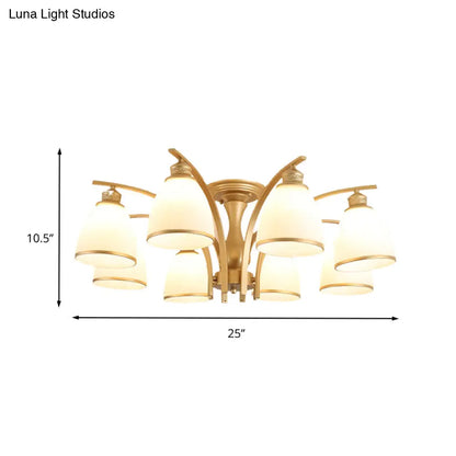 Lámpara de techo semiempotrada DecorBites™ Classic Gold con pantallas de cristal opalino – 3/5/8 luces para sala de estar