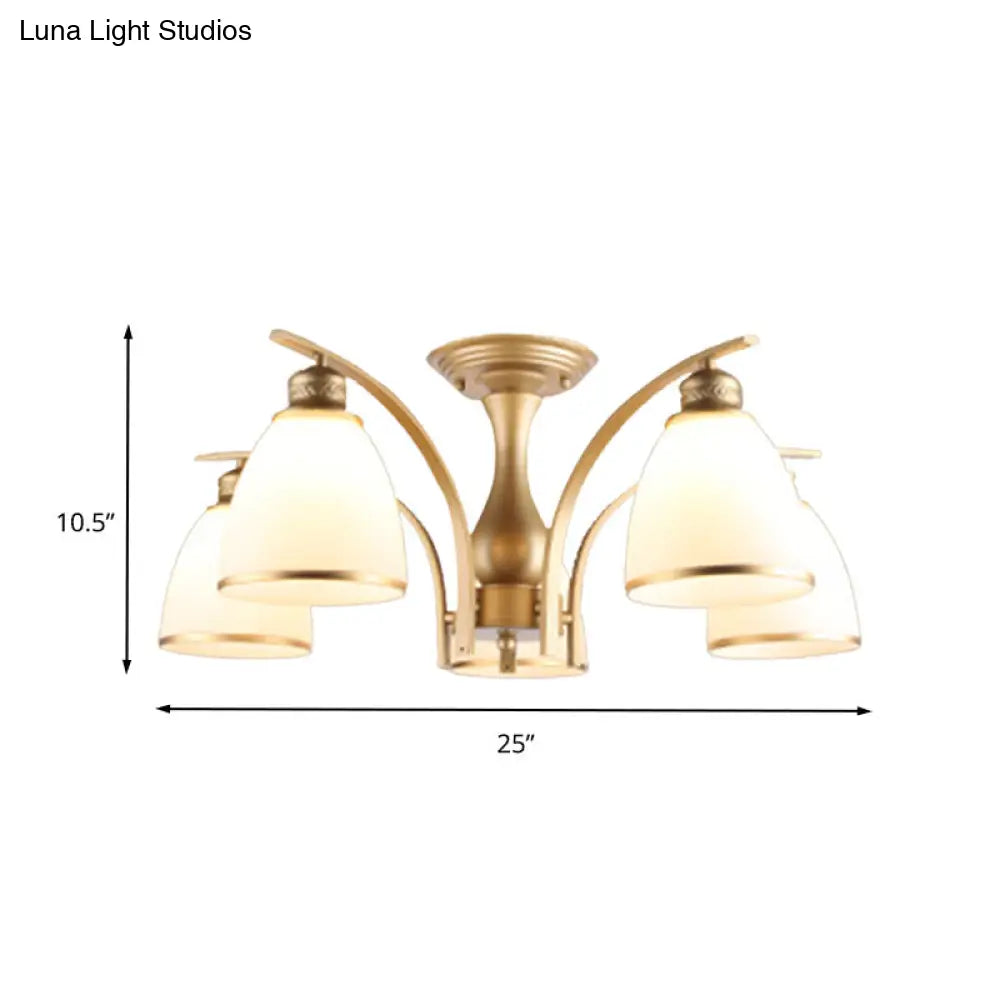 Lámpara de techo semiempotrada DecorBites™ Classic Gold con pantallas de cristal opalino – 3/5/8 luces para sala de estar