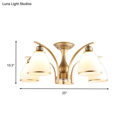 Lámpara de techo semiempotrada DecorBites™ Classic Gold con pantallas de cristal opalino – 3/5/8 luces para sala de estar