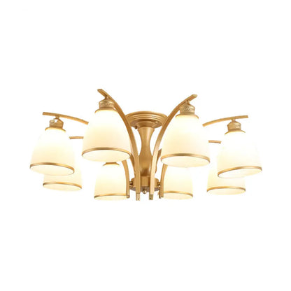 Lámpara de techo semiempotrada DecorBites™ Classic Gold con pantallas de cristal opalino – 3/5/8 luces para sala de estar