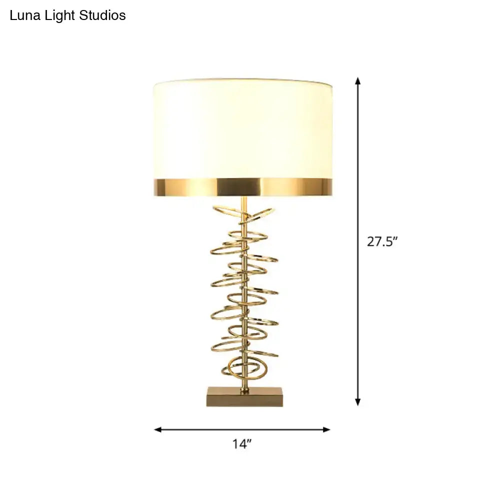 Decorbites brass drum table lamp with gold-toned spiral base and cream fabric shade ideal for nightstands and led lighting