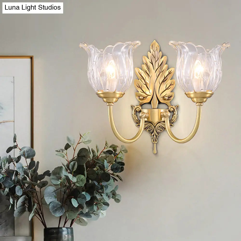 Aplique de pared clásico dorado con cristal transparente acanalado - Lámpara de pared para salón Bloom