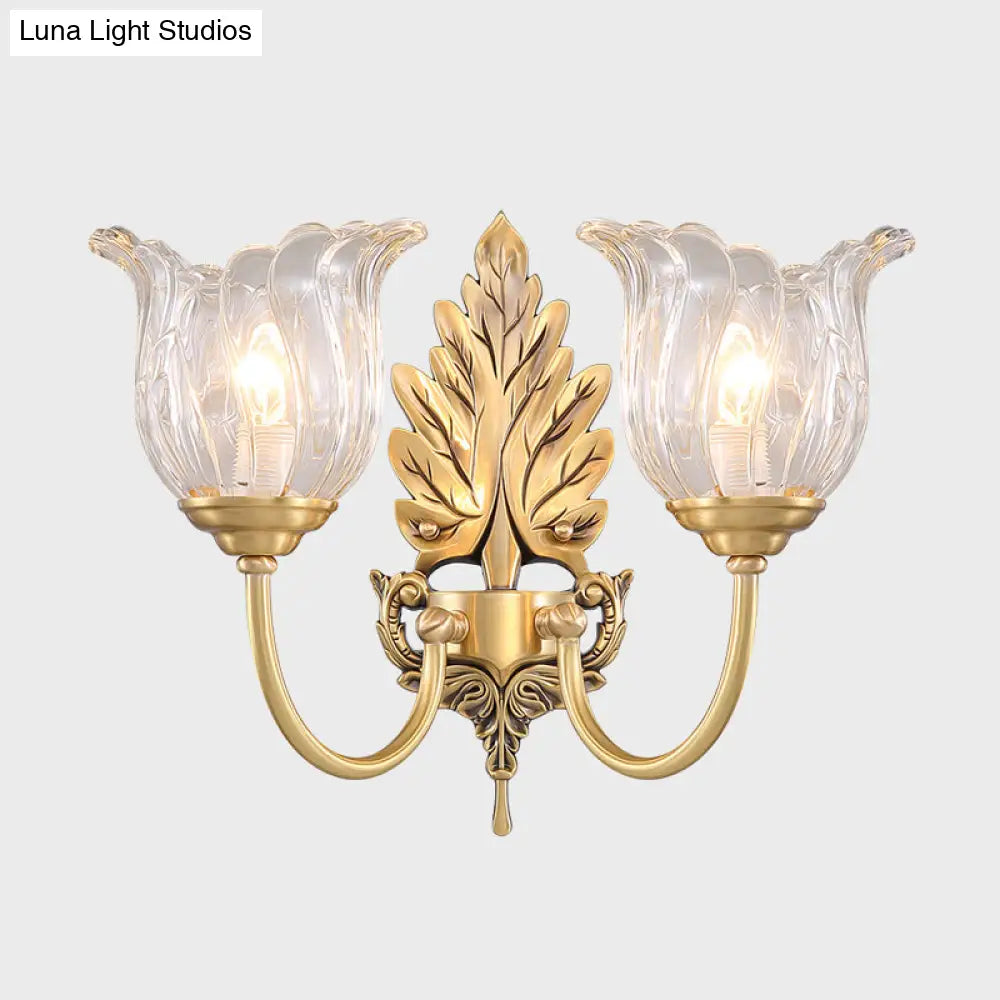 Aplique de pared clásico dorado con cristal transparente acanalado - Lámpara de pared para salón Bloom