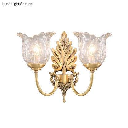 Aplique de pared clásico dorado con cristal transparente acanalado - Lámpara de pared para salón Bloom