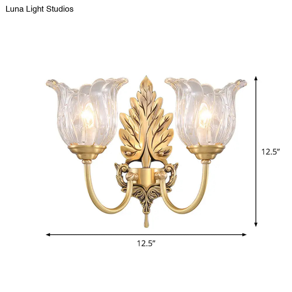 Aplique de pared clásico dorado con cristal transparente acanalado - Lámpara de pared para salón Bloom