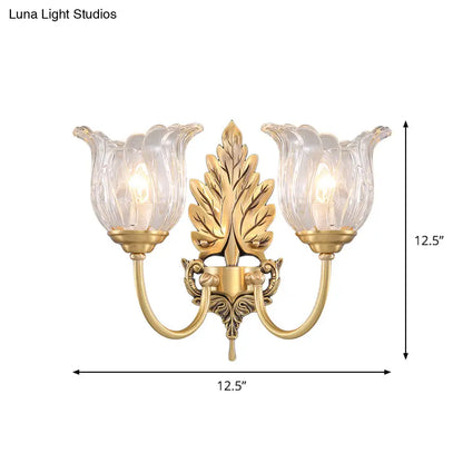 Aplique de pared clásico dorado con cristal transparente acanalado - Lámpara de pared para salón Bloom