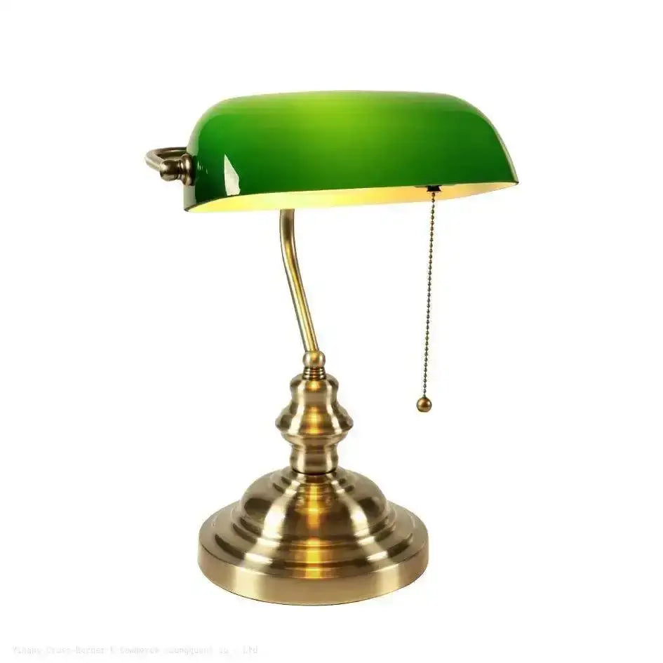 Classic green and white decorbites glass lampshade bank desk lamp with brass base for office use