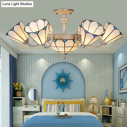 Classic Hanging Cone Ceiling Light with White Glass Shade - Multi Light Chandelier