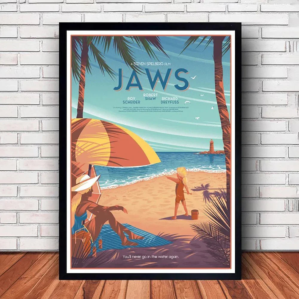 Classic JAWS Movie Poster Canvas Wall Art - SW8738 / (A3)30x42cm Unframed - Posters
