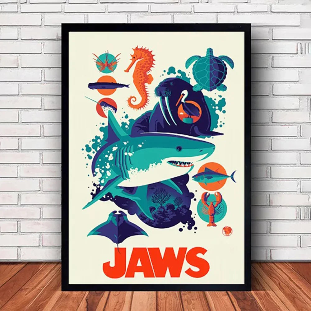 Classic JAWS Movie Poster Canvas Wall Art - SW8742 / (A3)30x42cm Unframed - Posters
