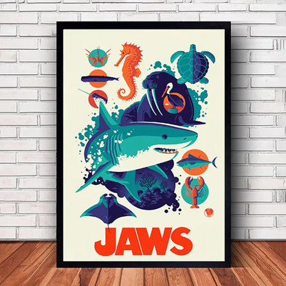 Classic JAWS Movie Poster Canvas Wall Art - SW8742 / (A3)30x42cm Unframed - Posters