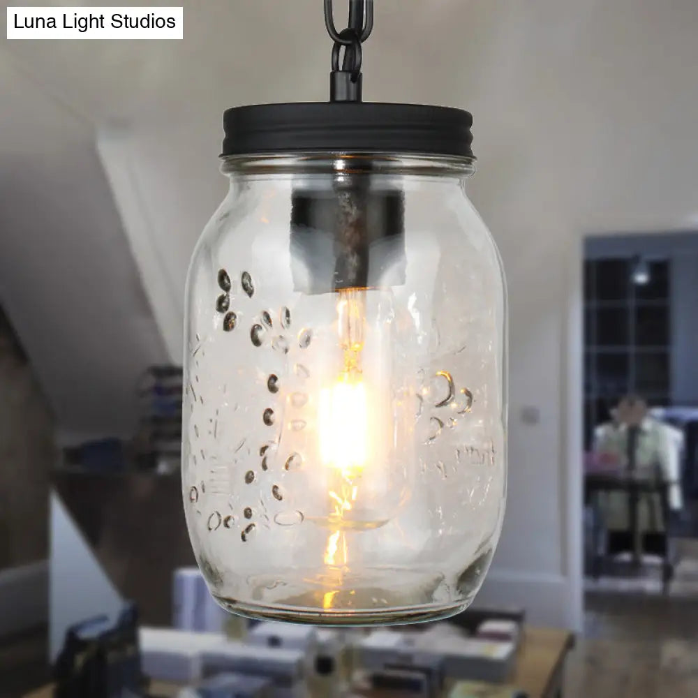 DecorBites™ Classic Mason Jar Hanging Ceiling Light Pendant Lighting in Black