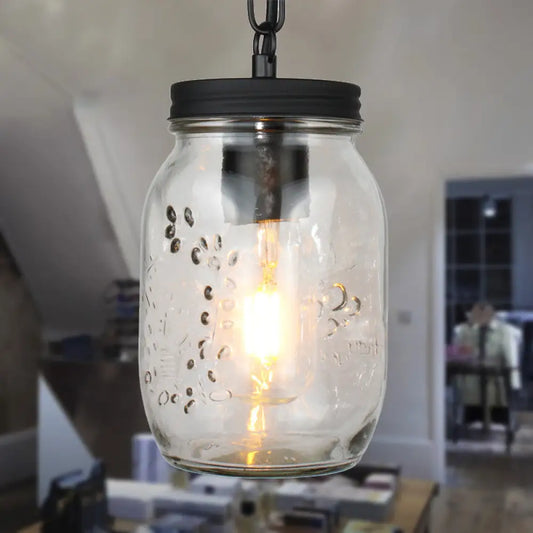 DecorBites™ Classic Mason Jar Hanging Ceiling Light Pendant Lighting in Black