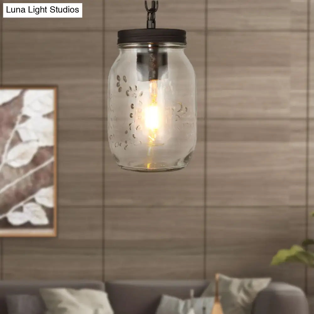 DecorBites™ Classic Mason Jar Hanging Ceiling Light Pendant Lighting in Black