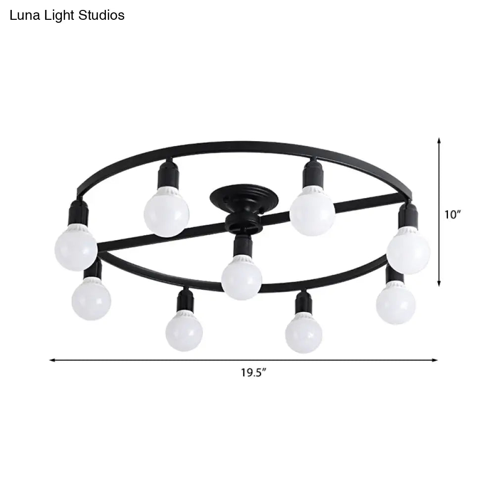 DecorBites™ Classic Metal Semi-Flush Mount Ceiling Light with 7/9 Black Bare Bulbs for Living Room