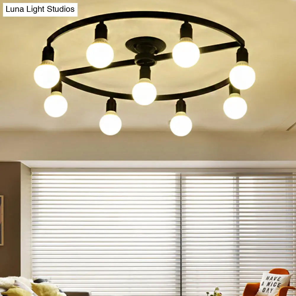 DecorBites™ Classic Metal Semi-Flush Mount Ceiling Light with 7/9 Black Bare Bulbs for Living Room