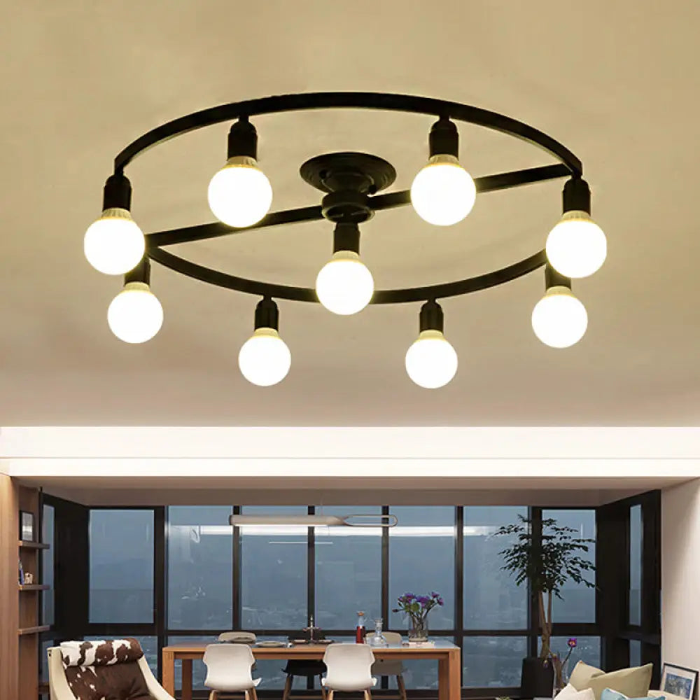 DecorBites™ Classic Metal Semi-Flush Mount Ceiling Light with 7/9 Black Bare Bulbs for Living Room