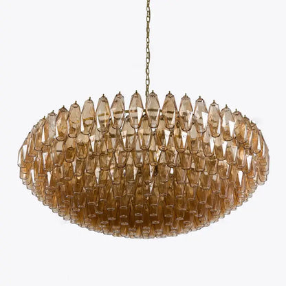Classic pink and amber glass chandelier with faceted amber-tinted pieces for elegant dining room lighting decorbites large pink