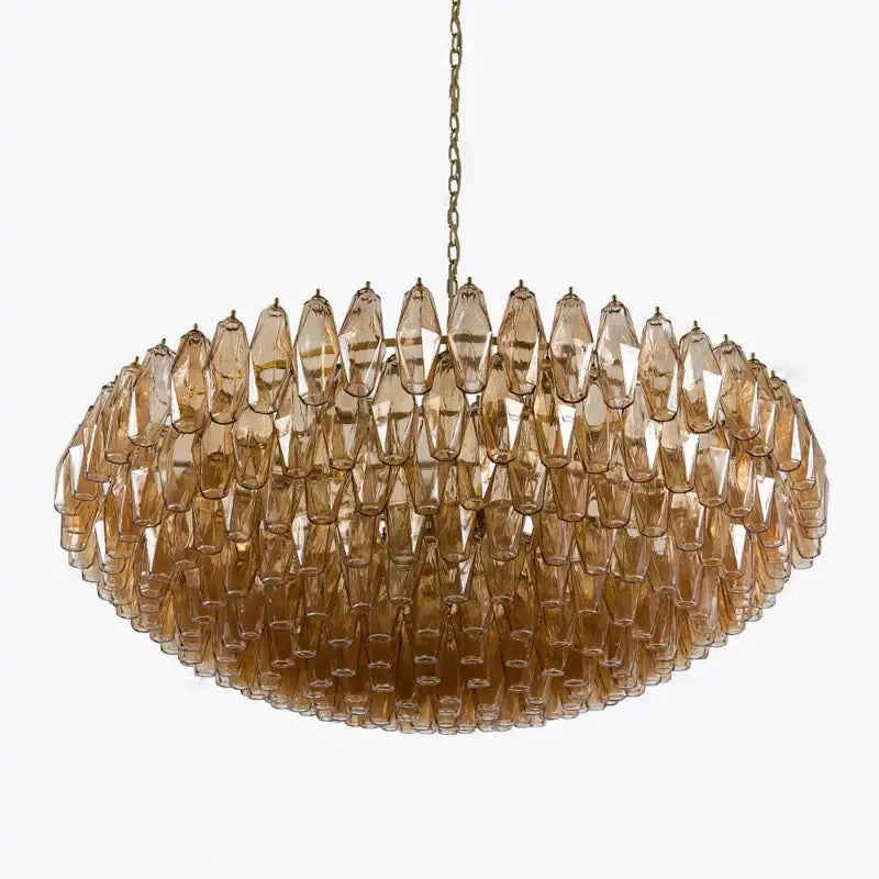 Classic pink and amber glass chandelier with faceted amber-tinted pieces for elegant dining room lighting decorbites large pink
