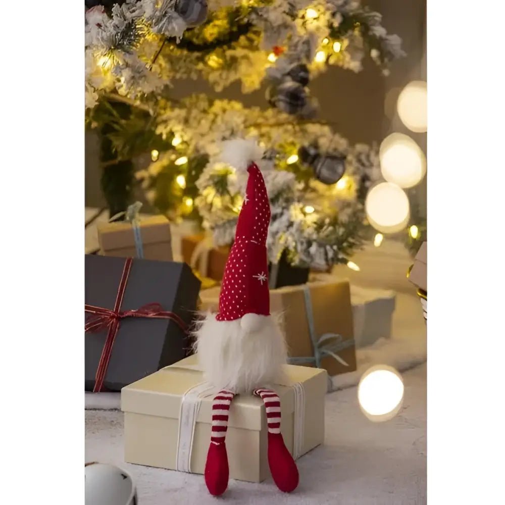 Classic red & white christmas gnome with fluffy white beard living room decor - Decorbites