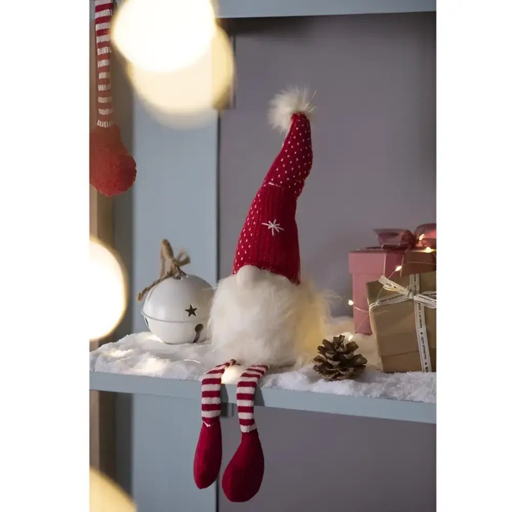 Classic red & white christmas gnome with fluffy white beard living room decor - Decorbites