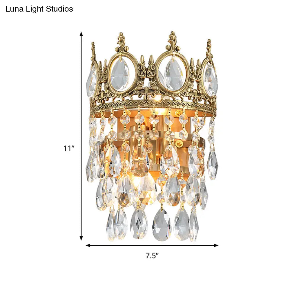 DecorBites™ Classic Round Wall Mounted Lighting with Clear Crystal Prisms – 2 Bulbs, Aged Brass Finish