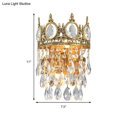 DecorBites™ Classic Round Wall Mounted Lighting with Clear Crystal Prisms – 2 Bulbs, Aged Brass Finish