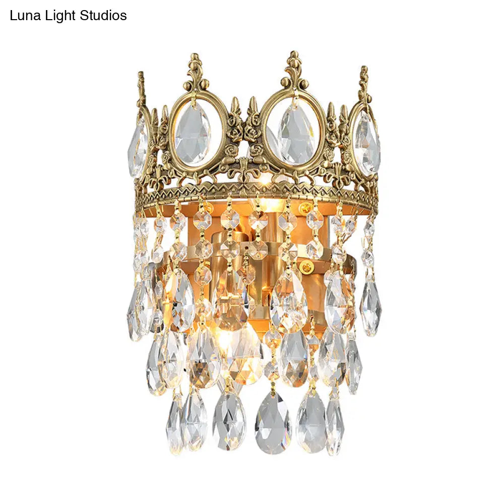 DecorBites™ Classic Round Wall Mounted Lighting with Clear Crystal Prisms – 2 Bulbs, Aged Brass Finish