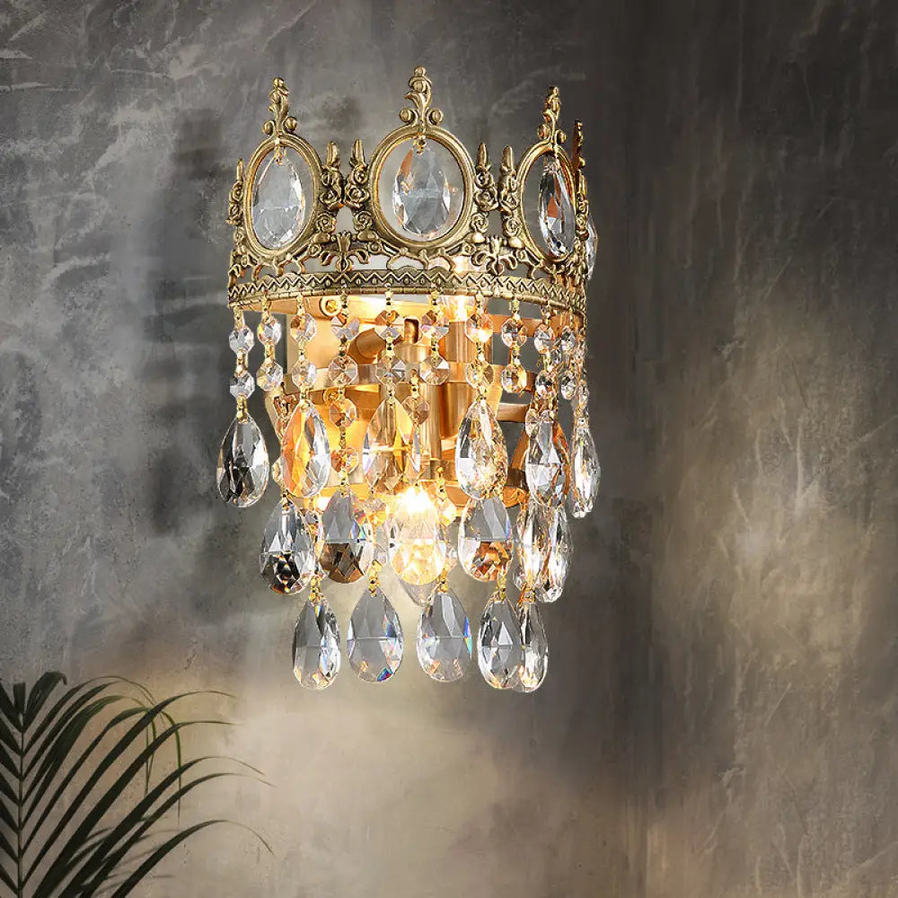 DecorBites™ Classic Round Wall Mounted Lighting with Clear Crystal Prisms – 2 Bulbs, Aged Brass Finish