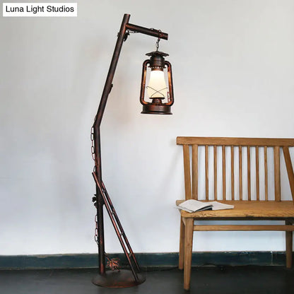 Lámpara de pie de lectura de estilo clásico con cristal de cobre - Lámpara de pie con forma de aceite, 1 luz